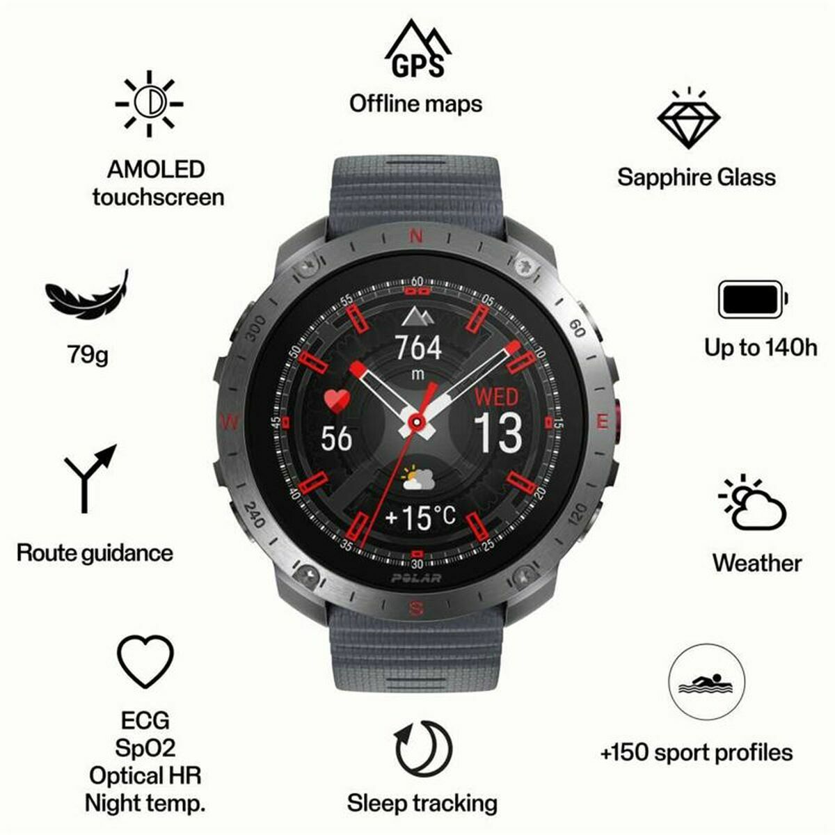 Horloge Heren Polar 900110287 Grijs 1,39" - Elektronica - Polar