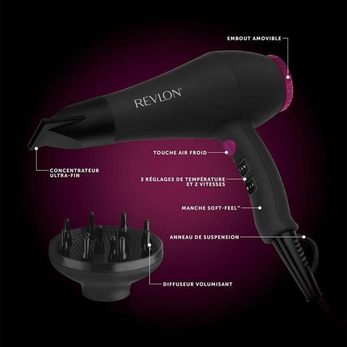 Föhn Revlon RVDR5251 Zwart / Roségoud 2000 W - Schoonheid, Haarverzorging - Revlon