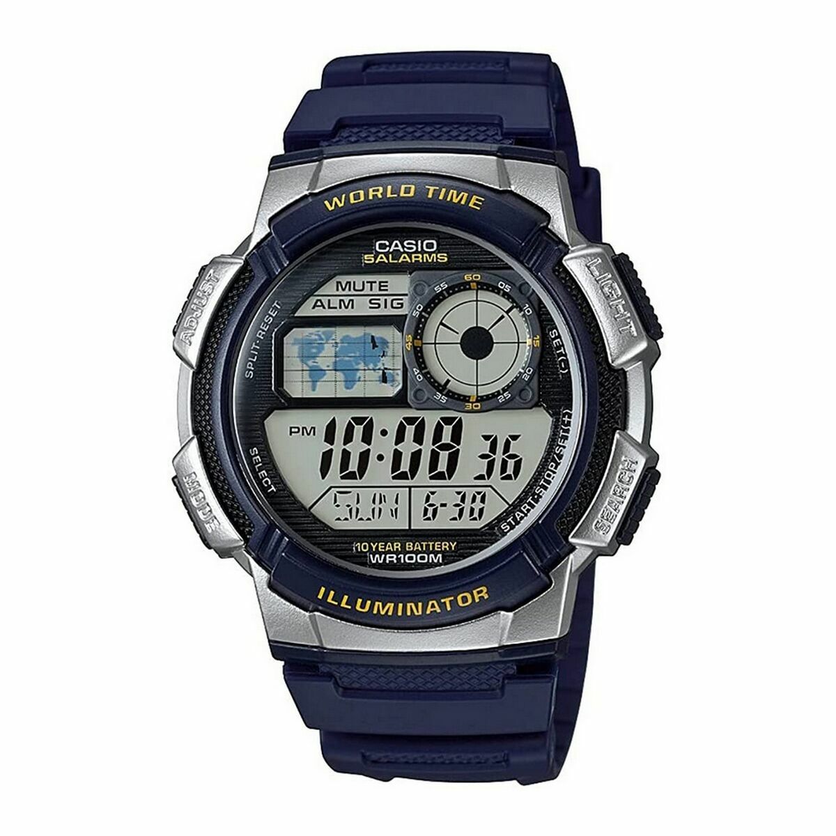 Horloge Heren Casio WORLD TIME ILLUMINATOR - 5 ALARMS, 10 YEAR BATTERY Zwart Grijs (Ø 40 mm) (Ø 43 mm) - Klokken, Heren - Casio