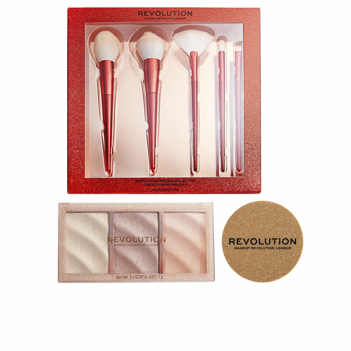Make-up Set Revolution Make Up Ilumiadores Brochas Lote Highlighter 3 Onderdelen