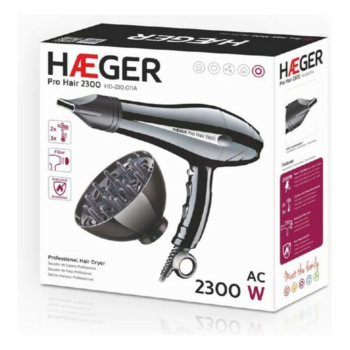 Föhn Haeger HD - 230.011B 2300 W Zwart 2300 W - Schoonheid, Haarverzorging - Haeger