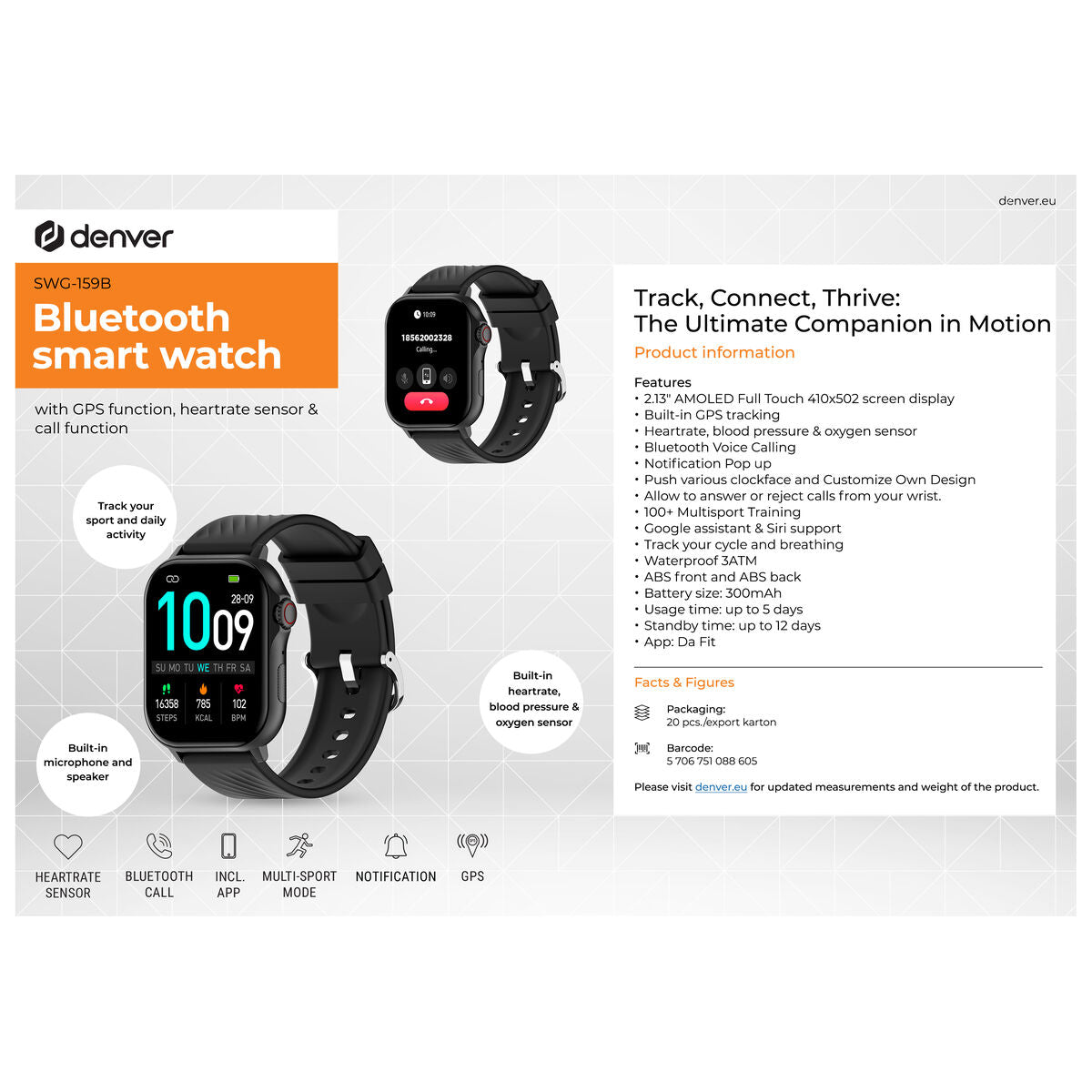 Smartwatch Denver Electronics SWG - 159B Zwart 1,3'' 45 mm - Elektronica - Denver Electronics