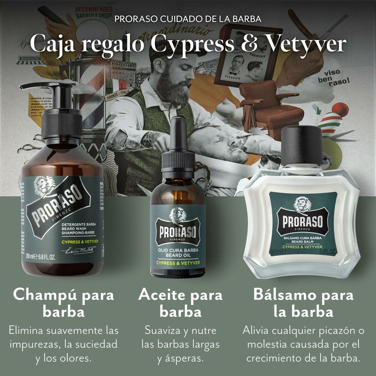 Baardverzorging Set Proraso Cypress & Vetyver 3 Onderdelen - Schoonheid, Scheren en ontharen - Proraso
