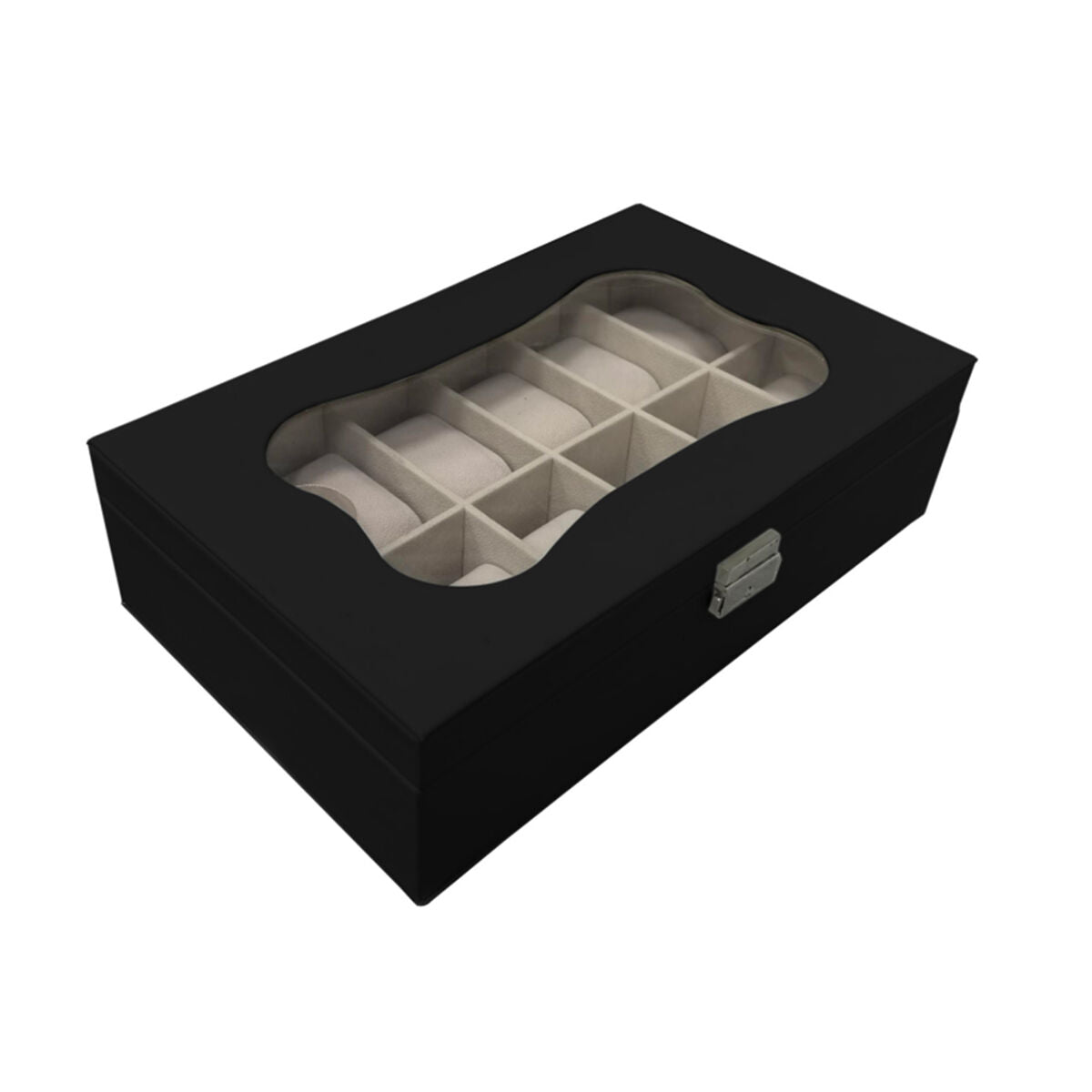 Horlogedoos Versa Zwart Polyurethaan Papier Spiegel Hout MDF 20 x 8,5 x 32,5 cm - Klokken, Accessoires - Versa
