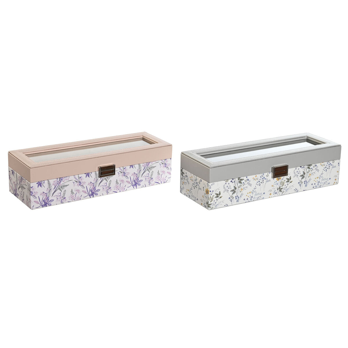 Horlogedoos DKD Home Decor Wit Grijs Lila Licht Roze Kristal 33 x 11 x 9 cm (2 Stuks) - Klokken, Accessoires - DKD Home Decor