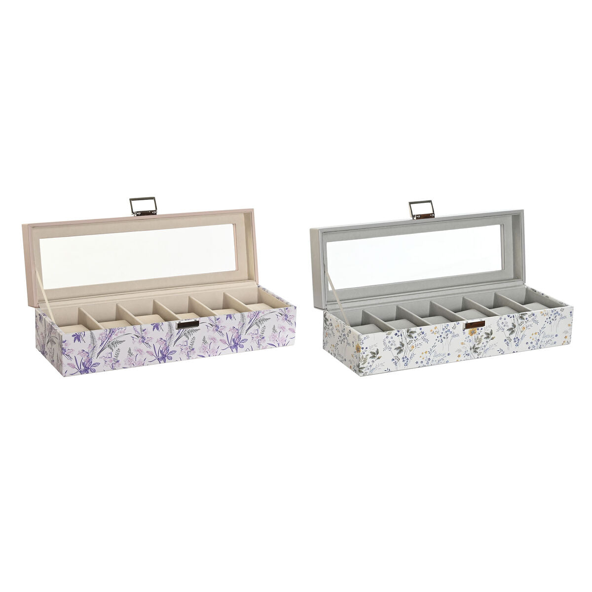 Horlogedoos DKD Home Decor Wit Grijs Lila Licht Roze Kristal 33 x 11 x 9 cm (2 Stuks) - Klokken, Accessoires - DKD Home Decor