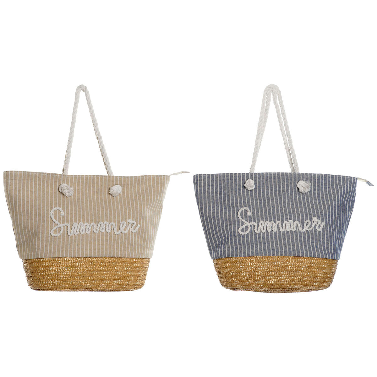 Handtas Dames Home ESPRIT Blauw Beige Natuurlijk 52 x 16 x 33 cm (2 Stuks) - Bagage, Tassen - Home ESPRIT