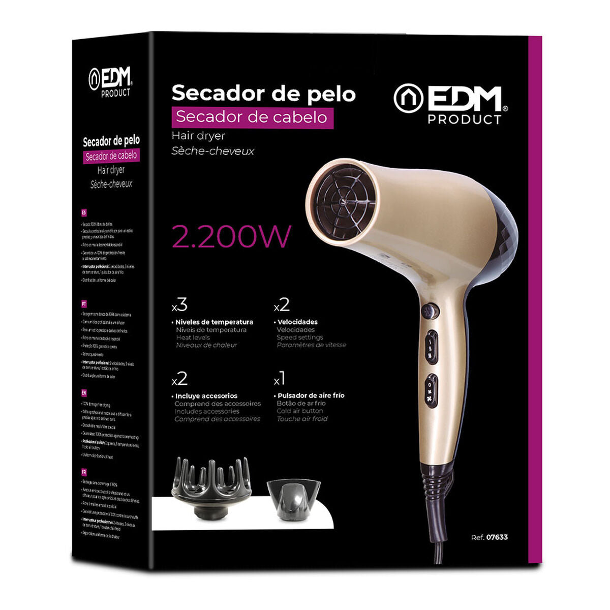 Föhn EDM 07633 2200 W Multicolour - Schoonheid, Haarverzorging - EDM Product