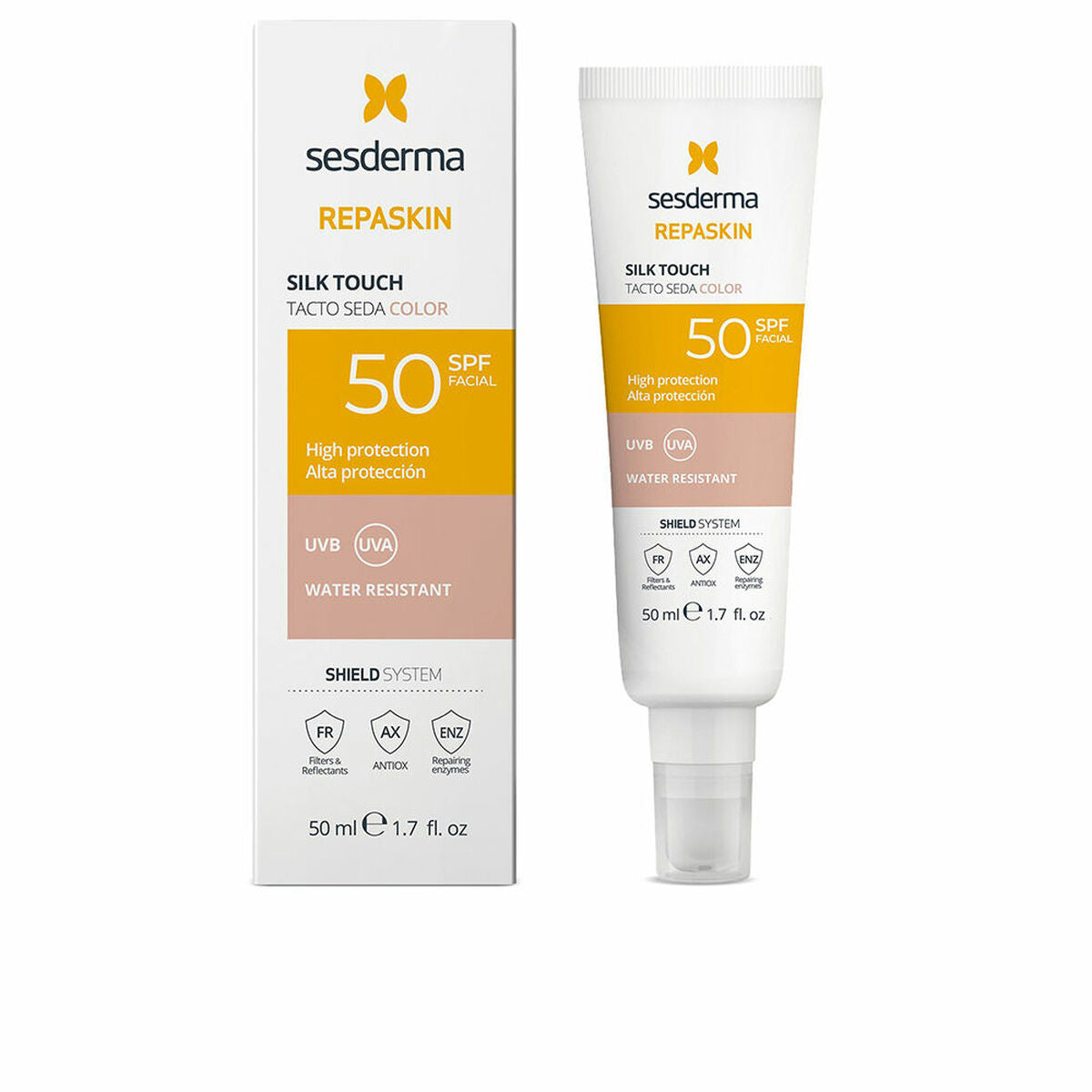 Zonnebrandcrème met Kleur Sesderma REPASKIN Spf 50 50 ml Zijdeachtig