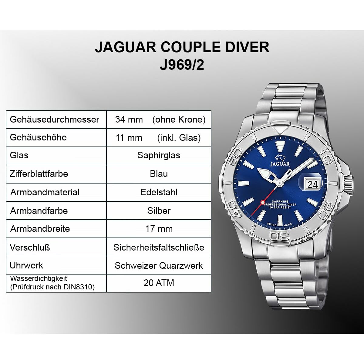 Horloge Heren Jaguar Zilverkleurig