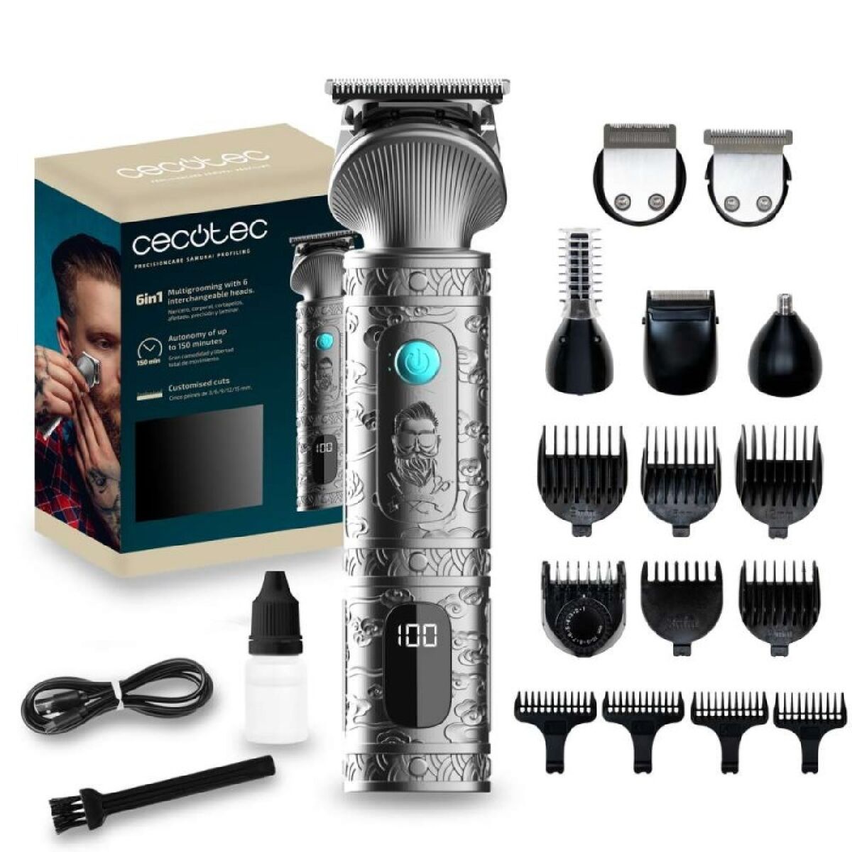 Cecotec Haar- en Baardtrimmer PrecisionCare Samurai 6-in-1, RVS, 170 min autonomie