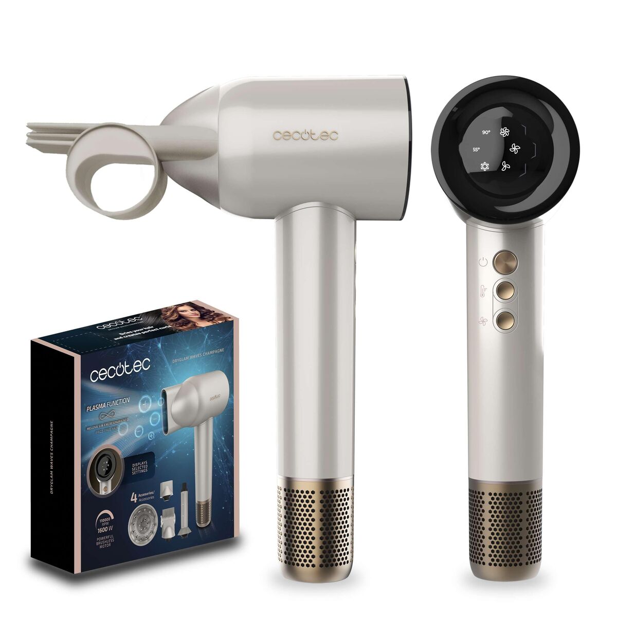 Föhn Cecotec DryGlam Waves Champagne 1600 W Champagne