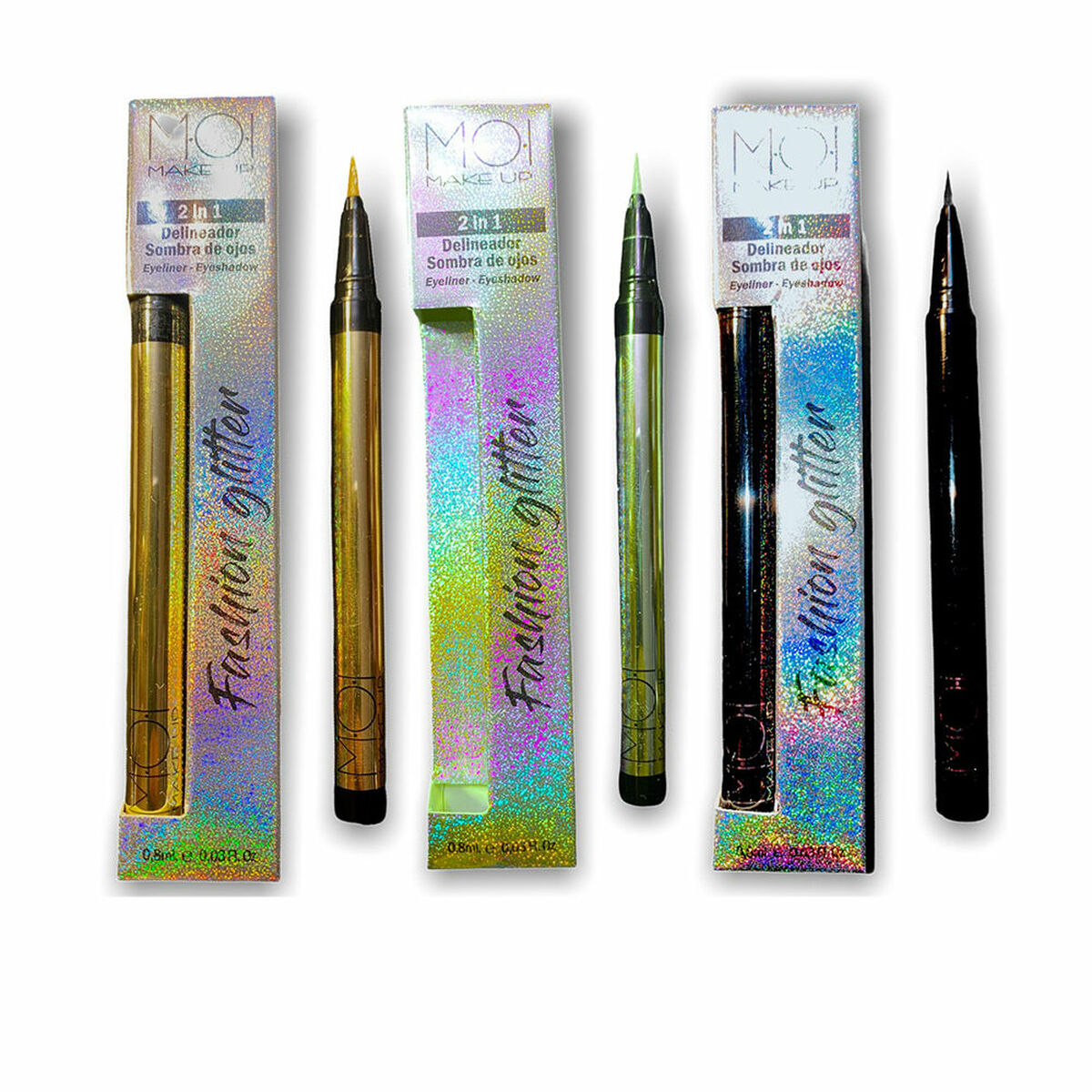Eyeliner MOI Glitter Geel Zwart Groen 3 Onderdelen