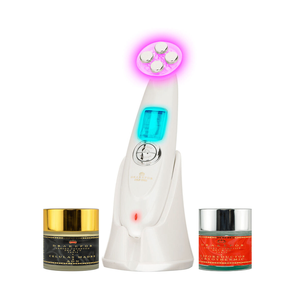 Gezichtsmassager met Radiofrequentie, Fototherapie en Elektrostimulatie Drakefor 9901 Wit 3 Onderdelen