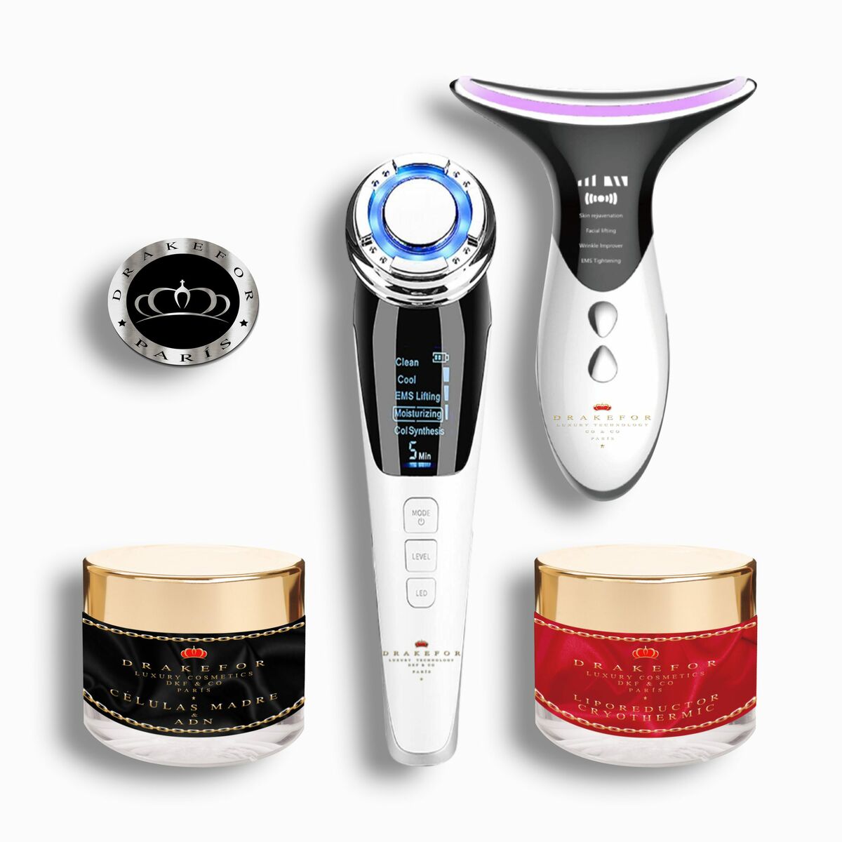 Gezichtsmassager met Radiofrequentie, Fototherapie en Elektrostimulatie Drakefor QLINIQ DUPLO 4 Onderdelen