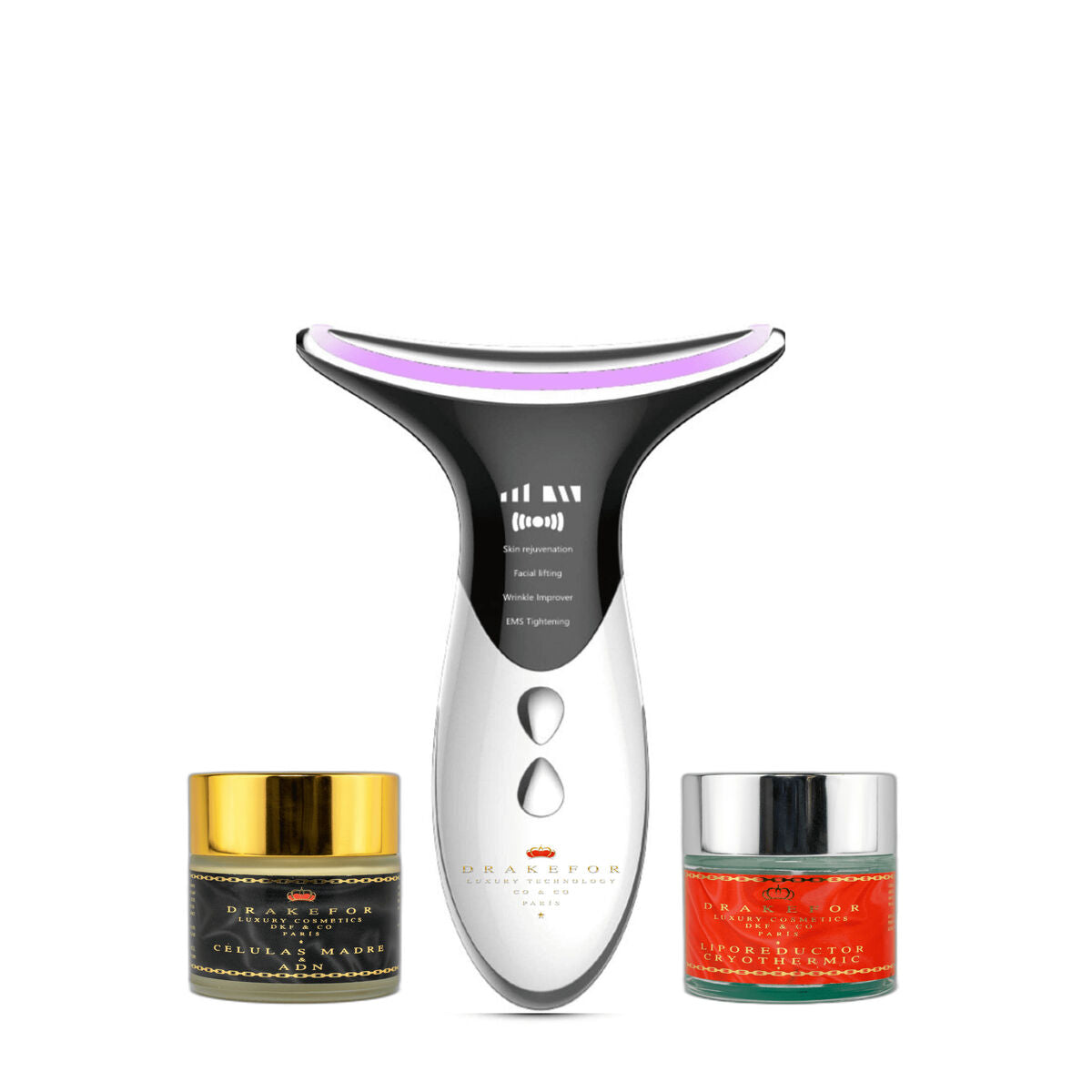 Gezichtsmassager met Radiofrequentie, Fototherapie en Elektrostimulatie Drakefor QLINIQ DUPLO 4 Onderdelen