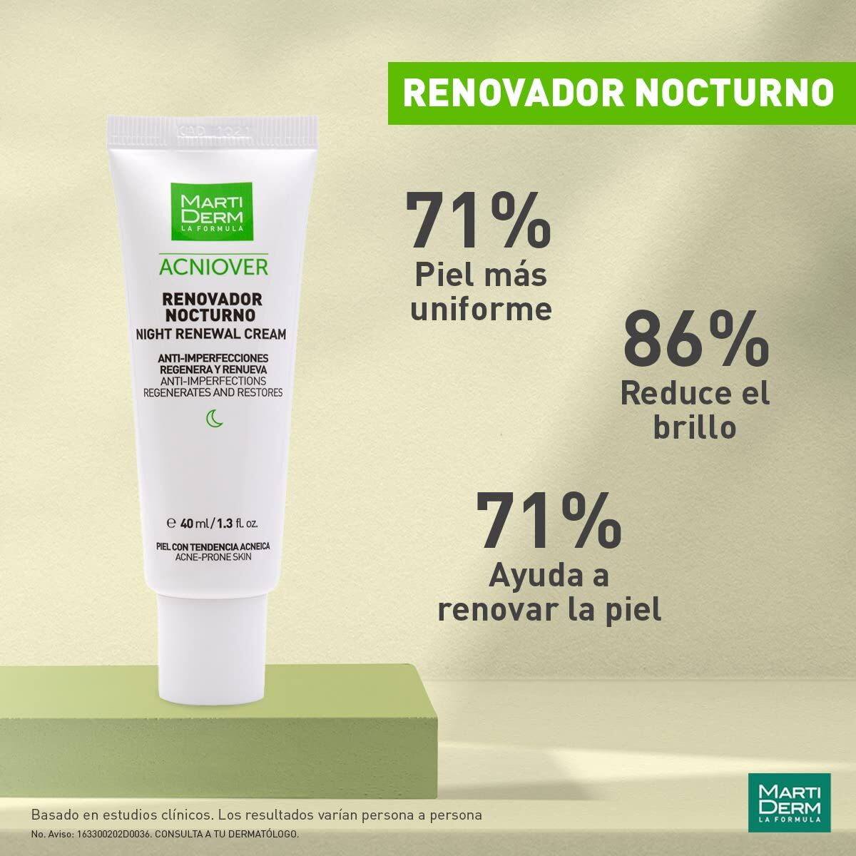 Nachtcrème Martiderm ACNIOVER 40 ml Anti - Imperfecties - Schoonheid, Huidverzorging - Martiderm