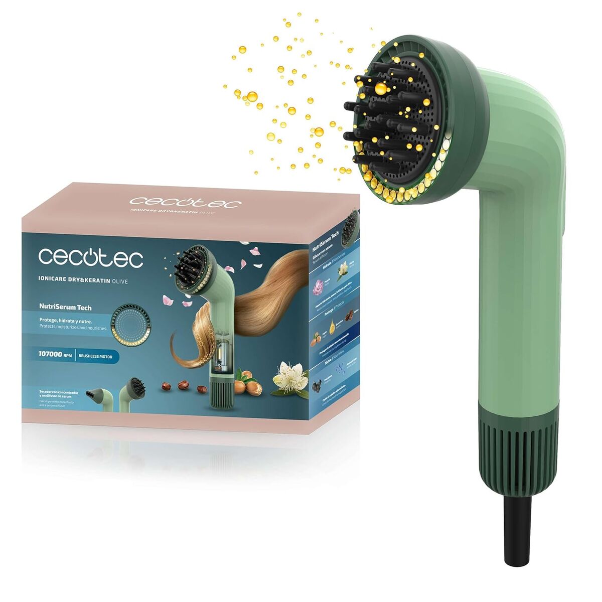 Föhn Cecotec Dry&Keratin Olive Groen 1200 W