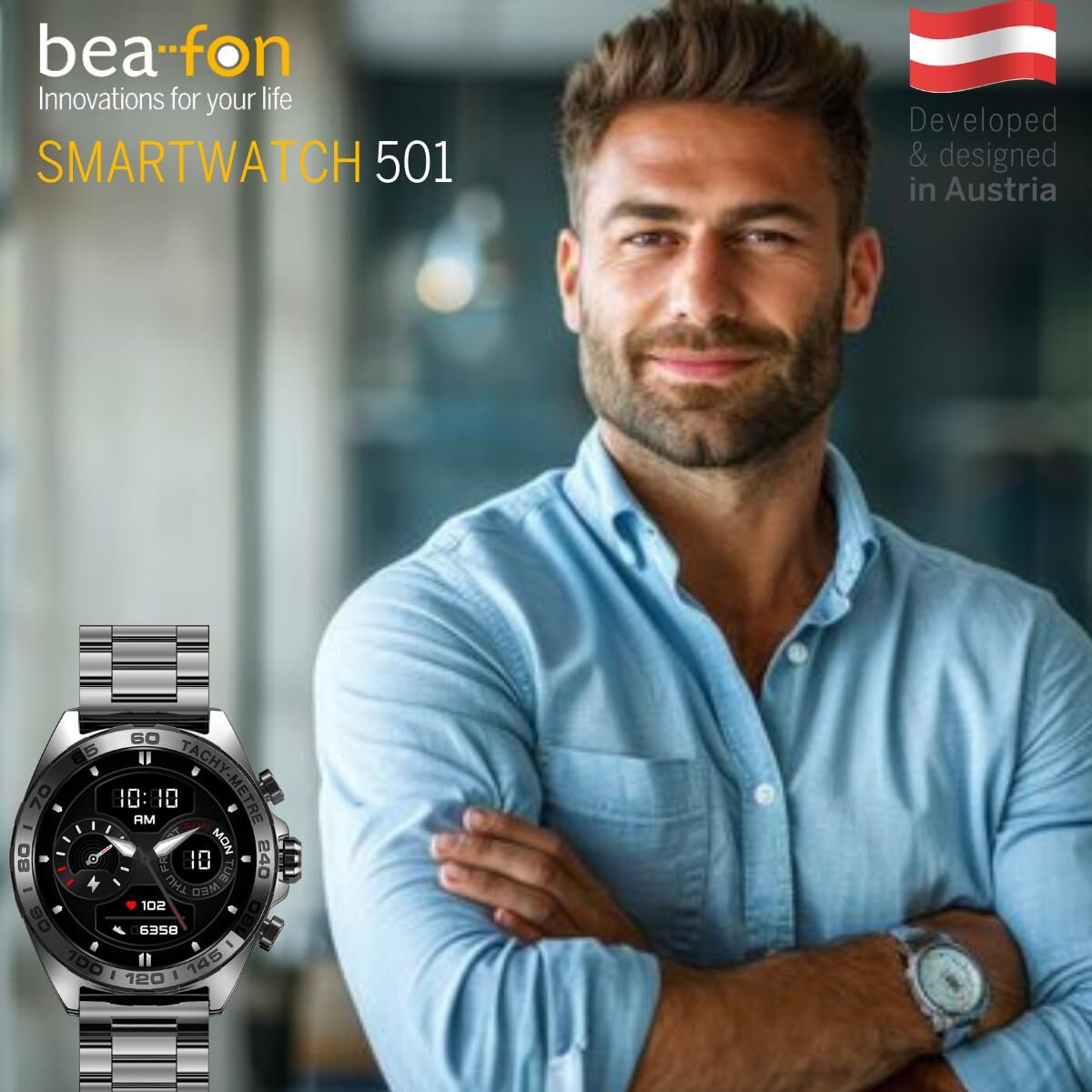 Smartwatch beafon WATCH 501 1,43" Staal Mat zwart - Elektronica - beafon