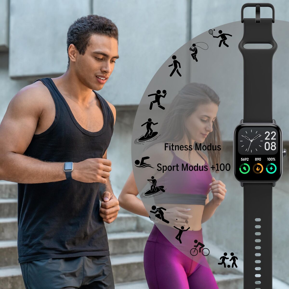 Smartwatch beafon WATCH 101 1,8" Zwart Grijs - Elektronica - beafon