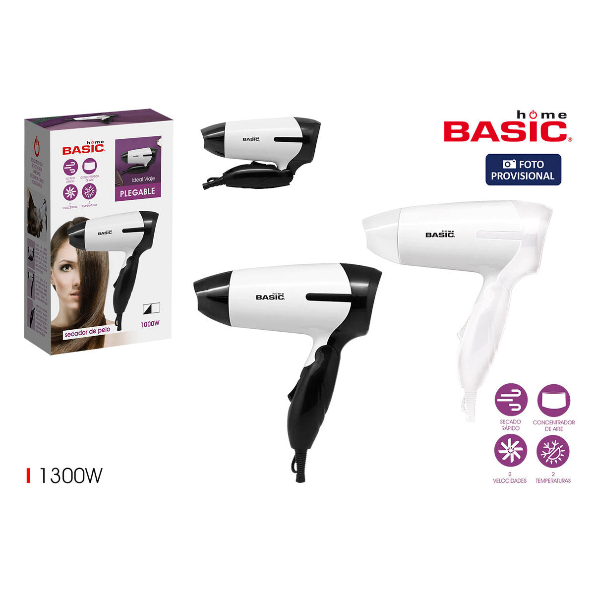 Opvouwbare Haardroger Basic Home 1000 W - Schoonheid, Haarverzorging - Basic Home
