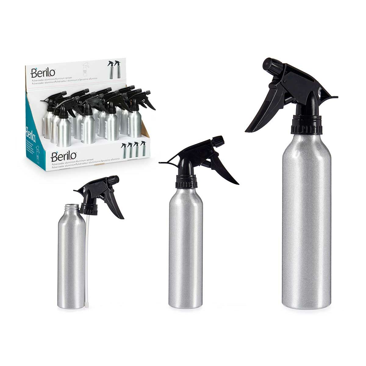 Verstuiverfles Berilo Zwart Zilverkleurig Aluminium Polypropyleen 300 ml (12 Stuks) - Schoonheid, Gebruiksvoorwerpen en accessoires - Berilo