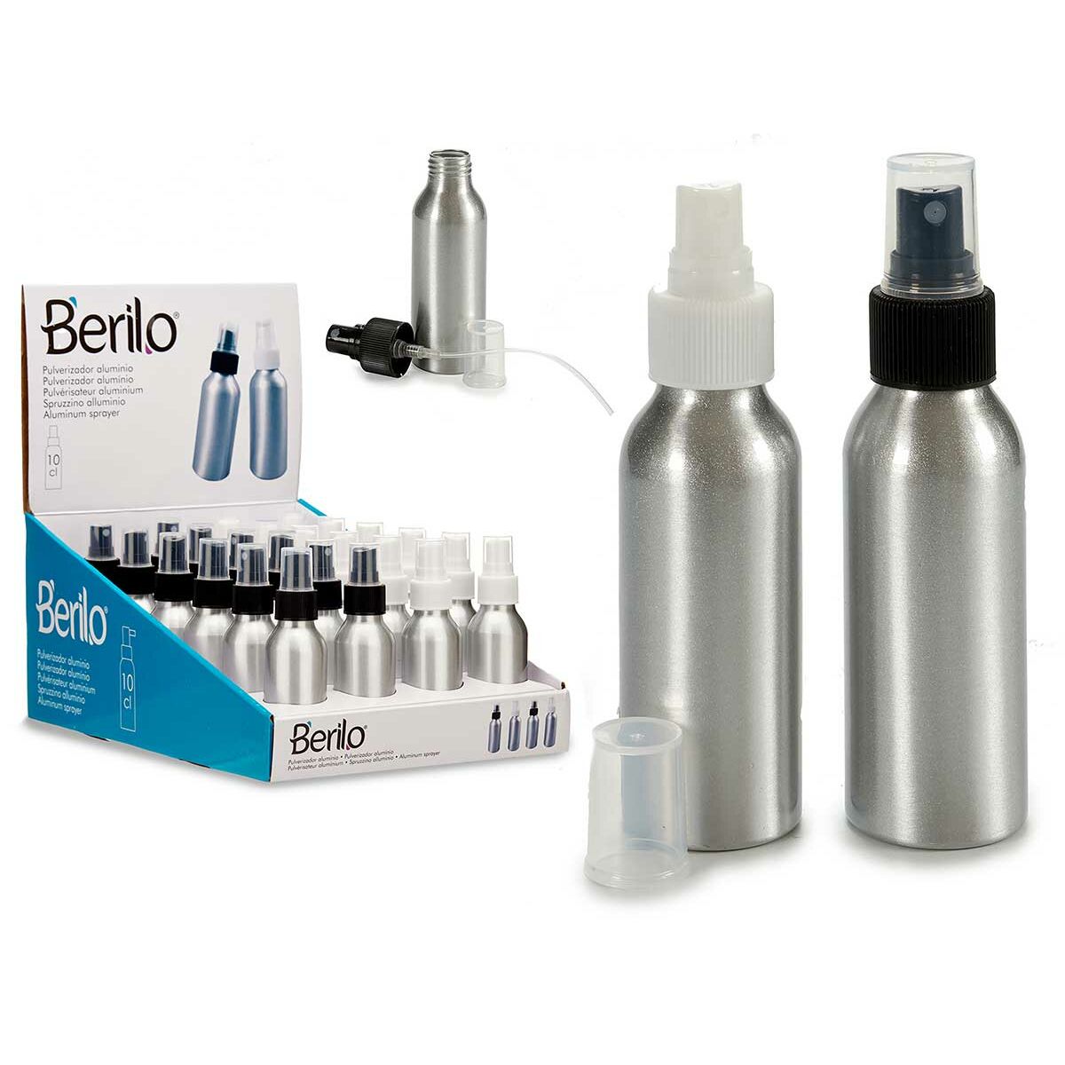 Verstuiverfles Berilo Wit Zwart Transparant Zilverkleurig Aluminium Polypropyleen 100 ml (24 Stuks) - Schoonheid, Gebruiksvoorwerpen en accessoires - Berilo