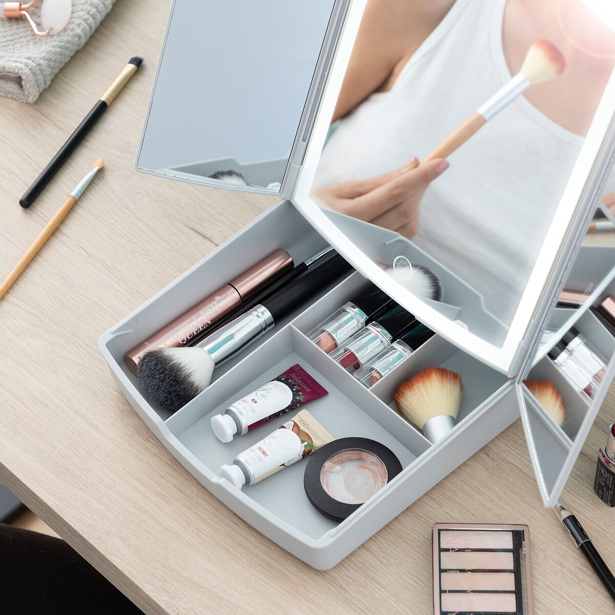3 - in - 1 Opvouwbare Ledspiegel met Make - uporganizer Panomir InnovaGoods - Schoonheid, Gebruiksvoorwerpen en accessoires - InnovaGoods