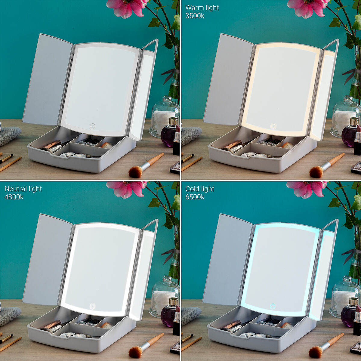 3 - in - 1 Opvouwbare Ledspiegel met Make - uporganizer Panomir InnovaGoods - Schoonheid, Gebruiksvoorwerpen en accessoires - InnovaGoods