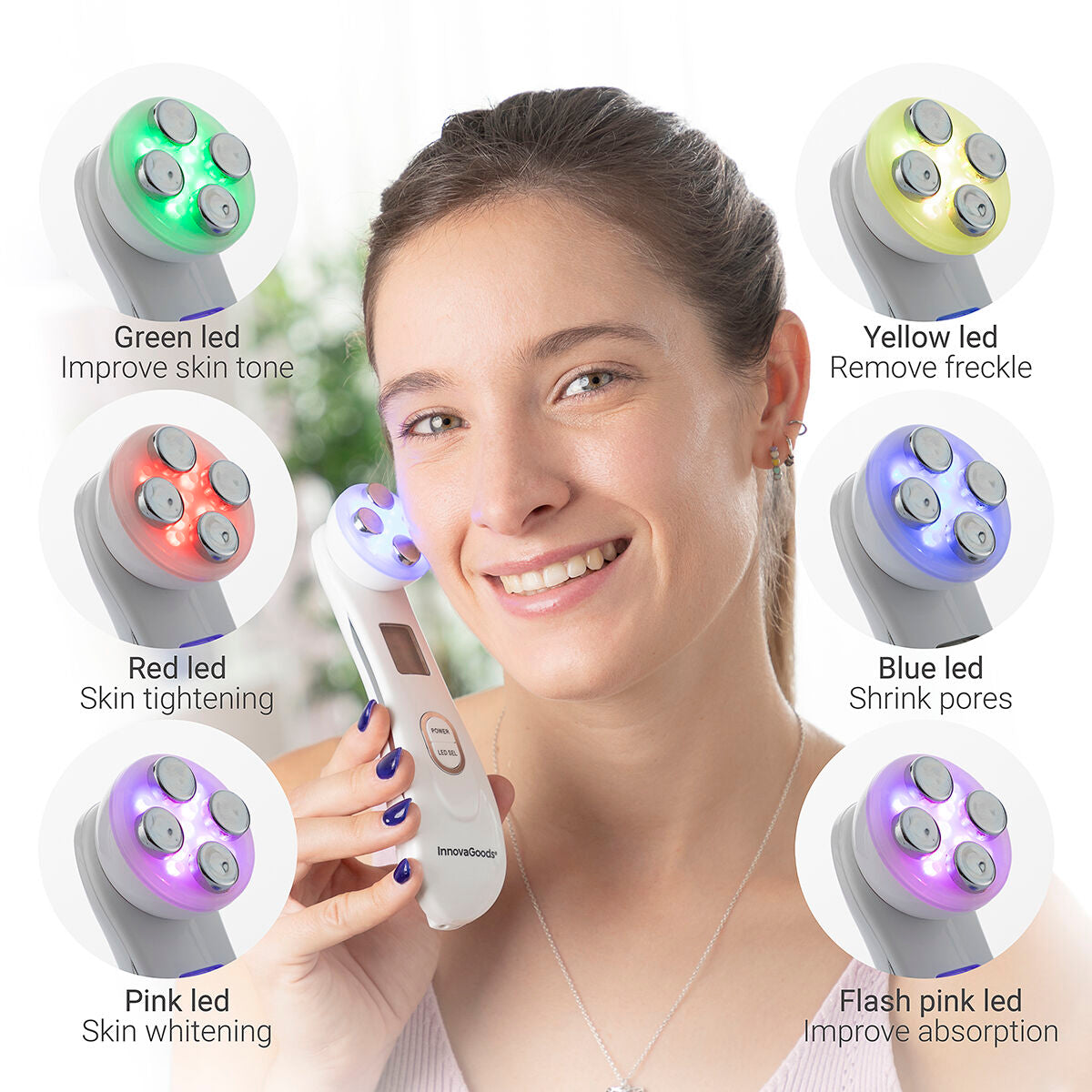 Gezichtsmassager met Radiofrequentie, Fototherapie en Elektrostimulatie Wace InnovaGoods - Schoonheid, Huidverzorging - InnovaGoods