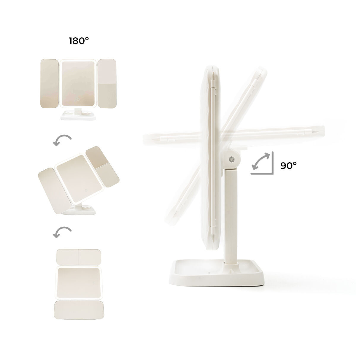 Oplaadbare Driepanelige Make-up Spiegel met Vergroting en LED-licht Miled InnovaGoods