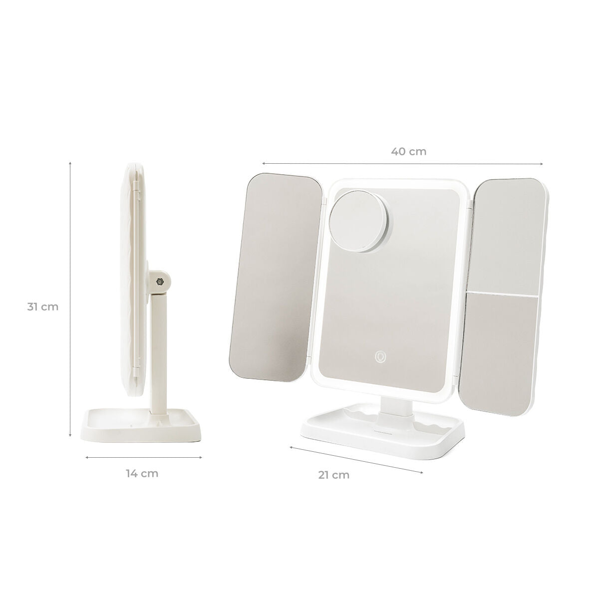 Oplaadbare Driepanelige Make-up Spiegel met Vergroting en LED-licht Miled InnovaGoods