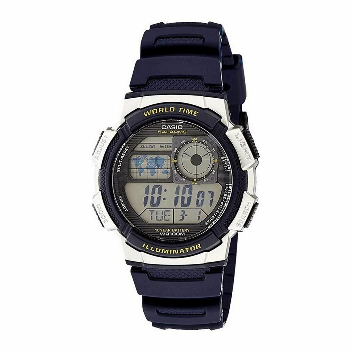 Horloge Heren Casio WORLD TIME ILLUMINATOR - 5 ALARMS, 10 YEAR BATTERY Zwart Grijs (Ø 40 mm) (Ø 43 mm) - Klokken, Heren - Casio