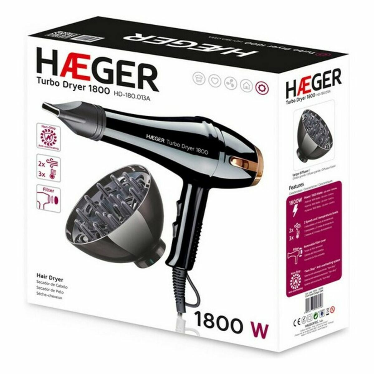 Föhn Haeger HD - 180.013A 1800 W Zwart - Schoonheid, Haarverzorging - Haeger