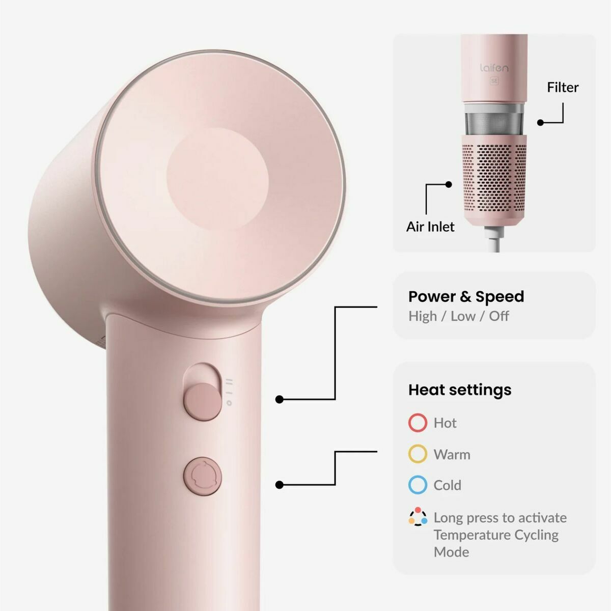 Föhn Laifen M10 Roze 1600 W - Schoonheid, Haarverzorging - Laifen