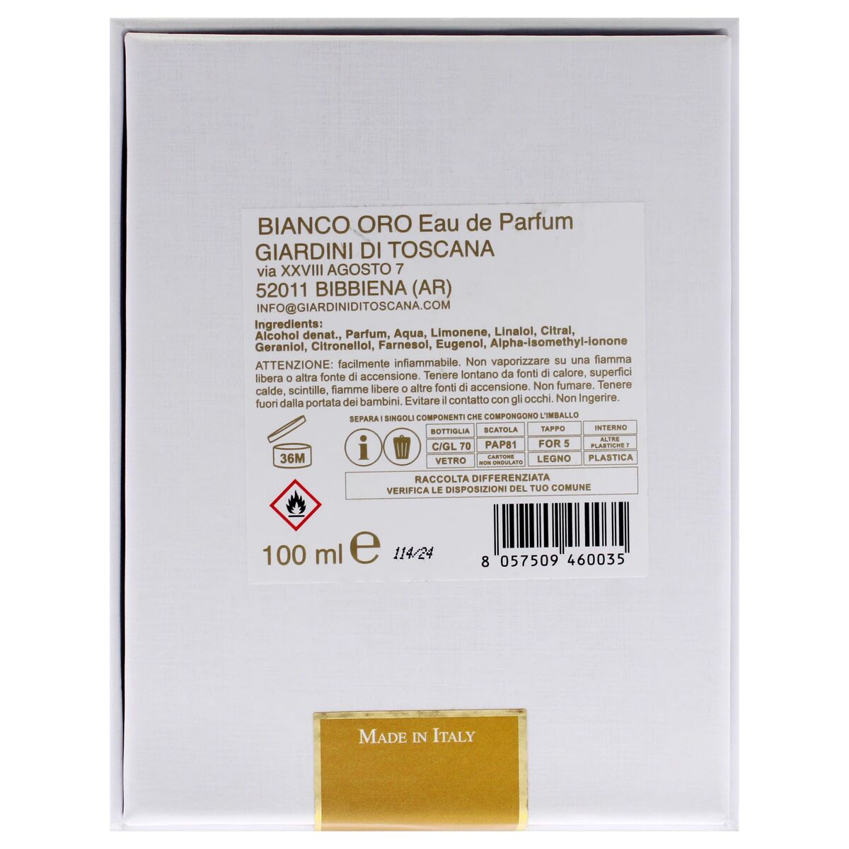 Uniseks Parfum Giardini di Toscana BIANCO ORO Bianco Oro EDP 100 ml - Schoonheid, Parfums en geuren - Giardini di Toscana
