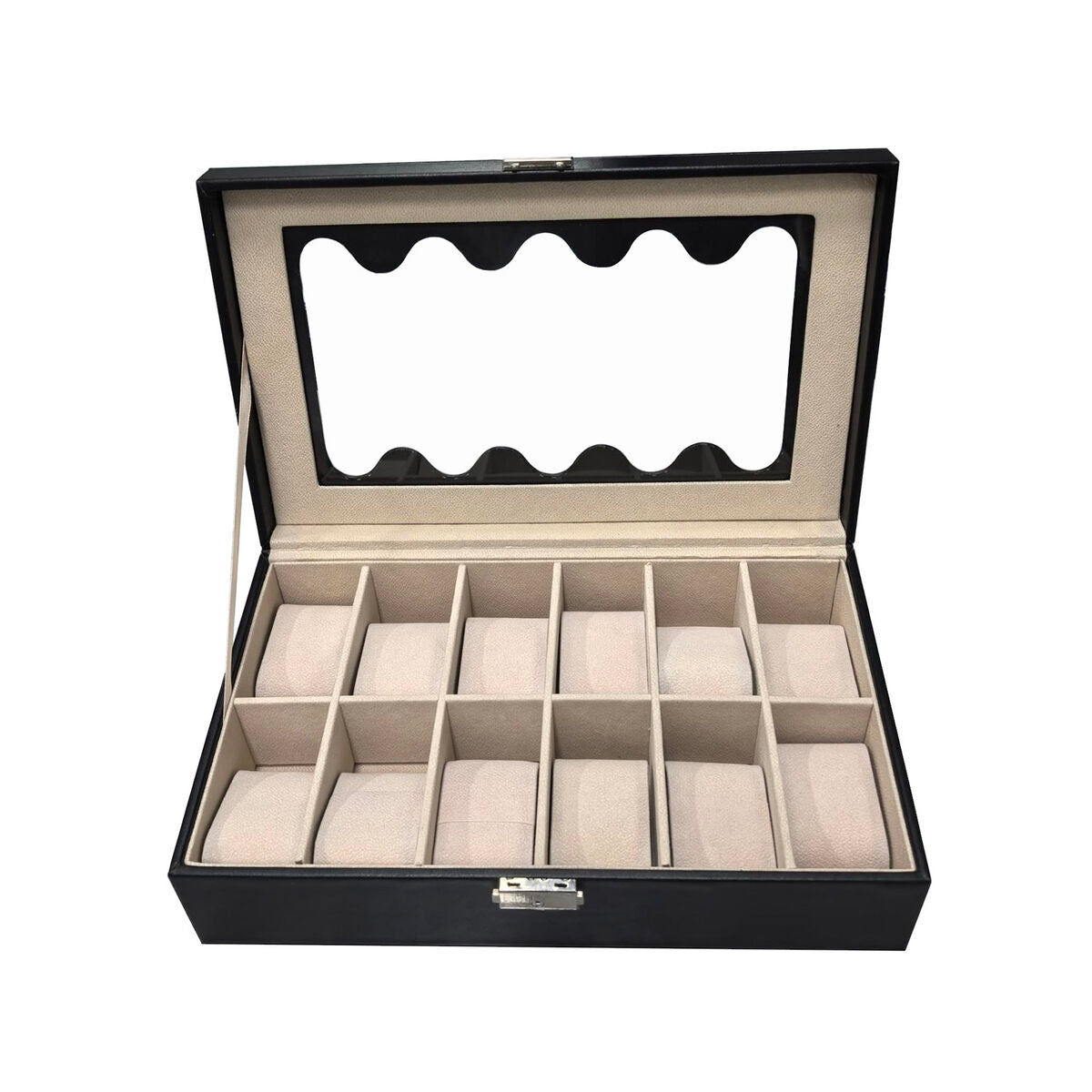 Horlogedoos Versa Zwart Polyurethaan Papier Spiegel Hout MDF 20 x 8,5 x 32,5 cm