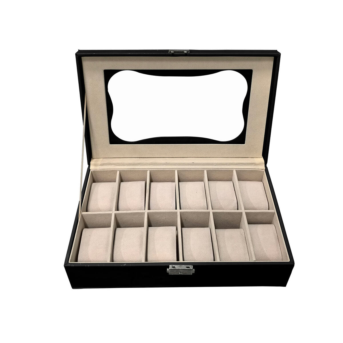Horlogedoos Versa Zwart Polyurethaan Papier Spiegel Hout MDF 20 x 8,5 x 32,5 cm - Klokken, Accessoires - Versa
