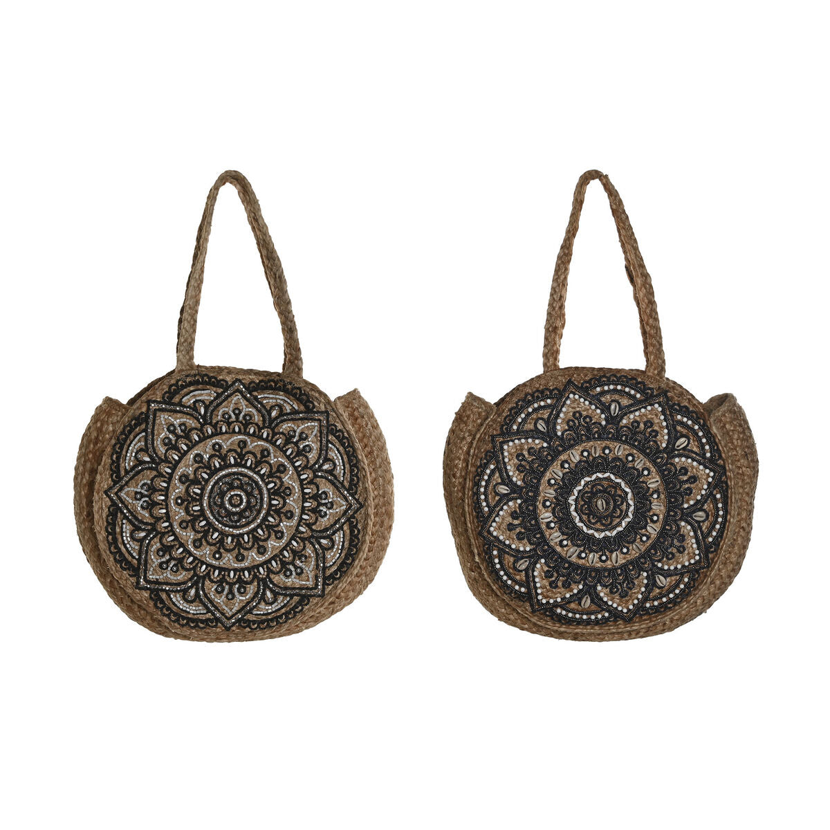 Handtas Dames DKD Home Decor Blauw Zwart Natuurlijk 36 x 12 x 36 cm (2 Stuks)