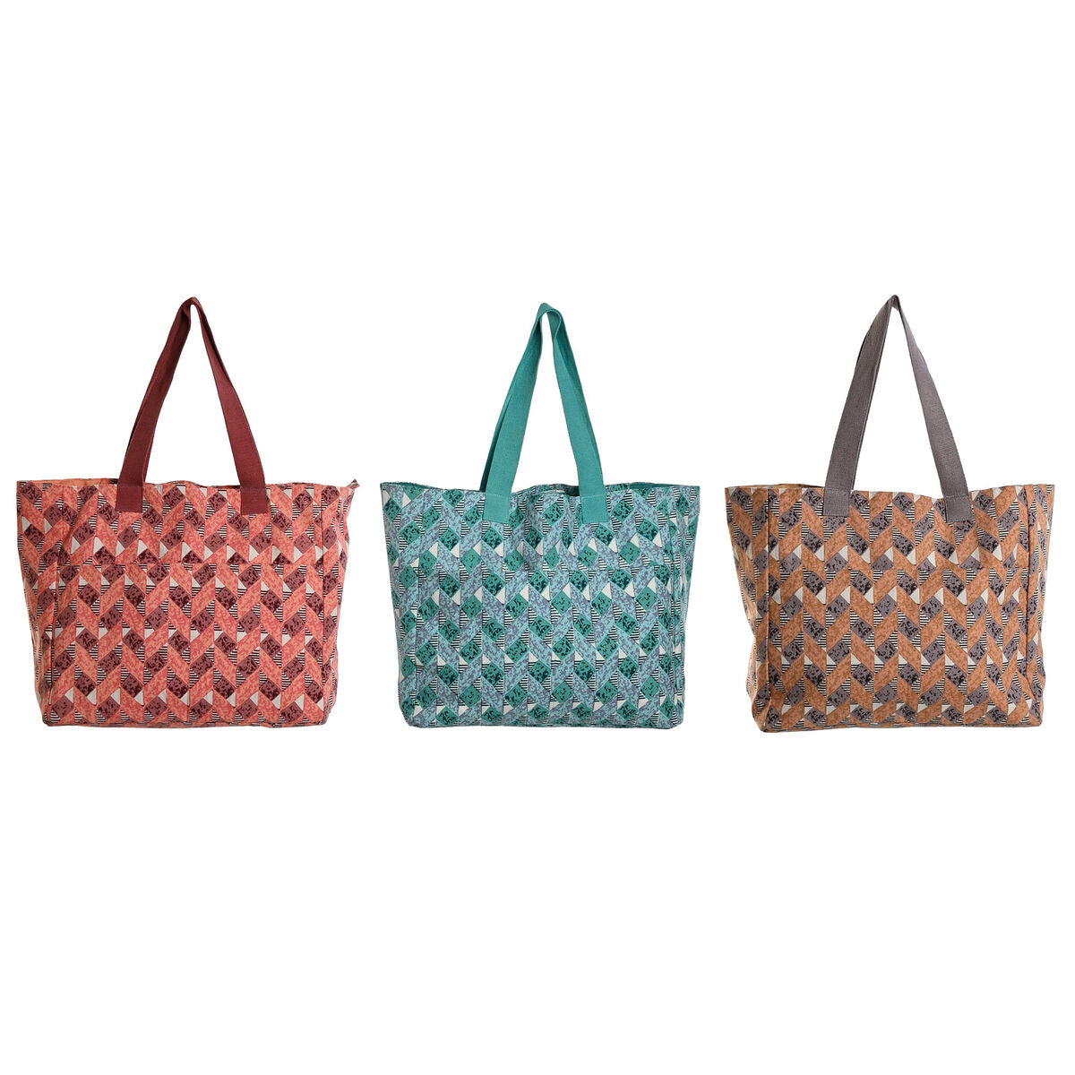 Handtas Dames Home ESPRIT Bruin Turkoois Koraal 55 x 14 x 35 cm (3 Stuks) - Bagage, Tassen - Home ESPRIT