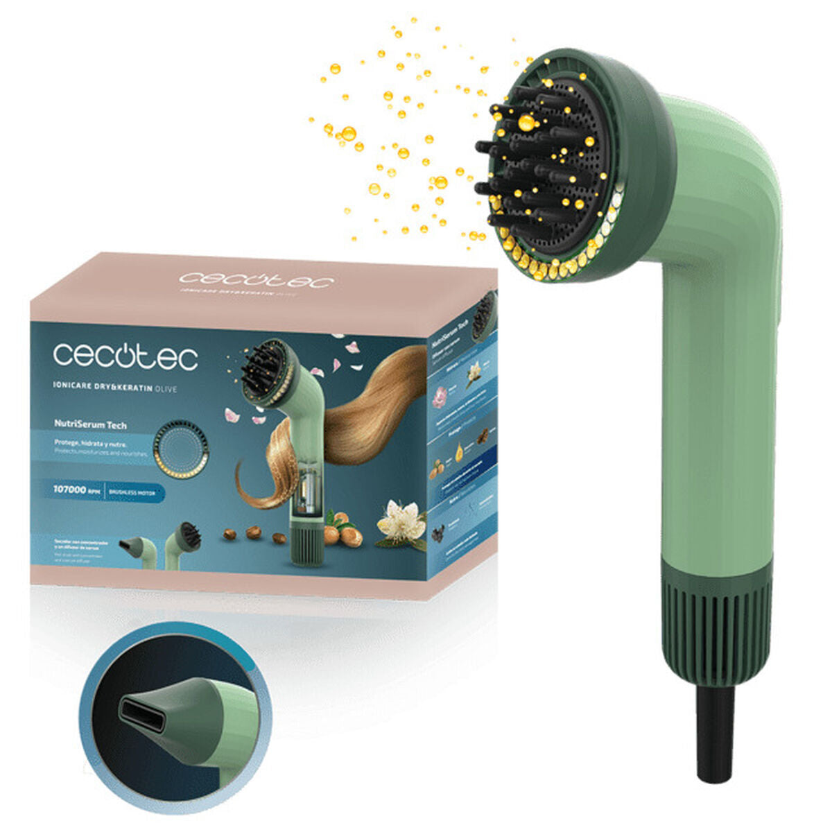 Föhn Cecotec Dry&Keratin Olive Groen 1200 W