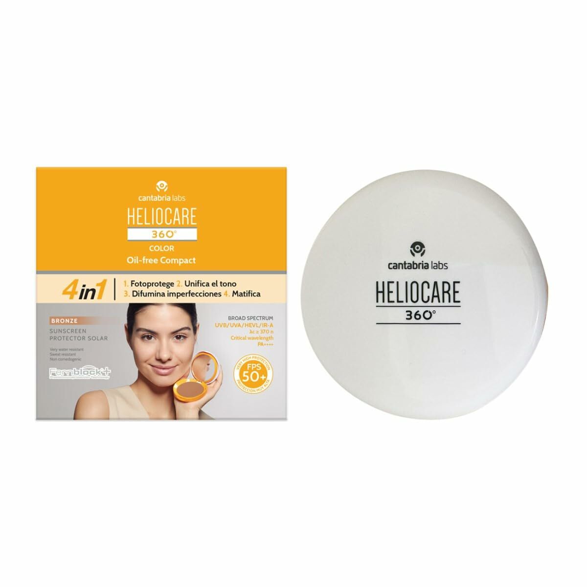 Zonnebrandcrème met Kleur Heliocare 360 Compact Oil - Free Brons SPF 50+ 10 g - Schoonheid, Huidverzorging - Heliocare