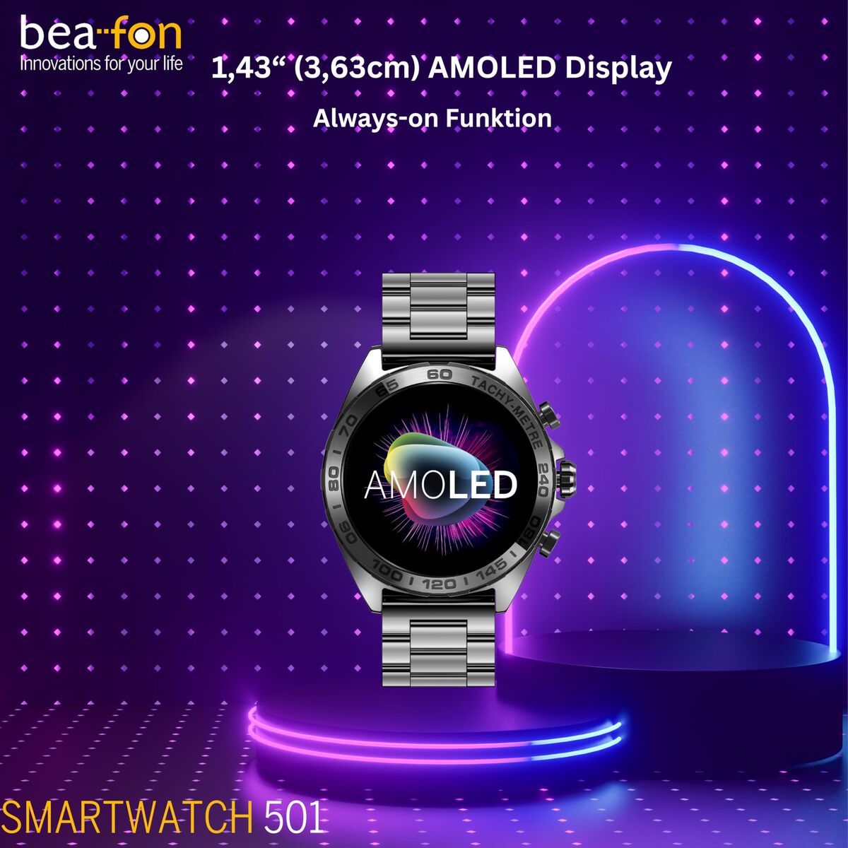 Smartwatch beafon WATCH 501 1,43" Staal Mat zwart - Elektronica - beafon