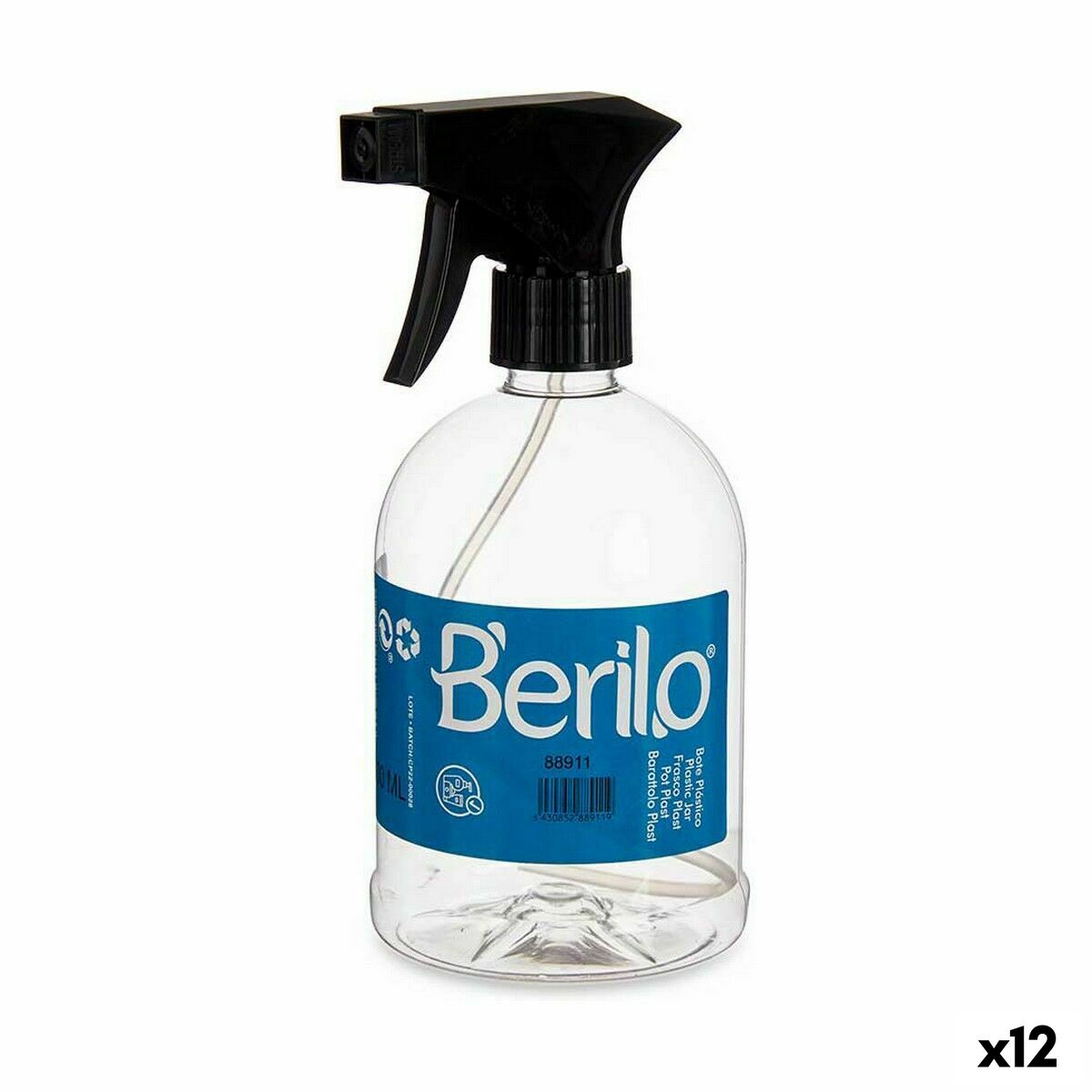 Verstuiverfles Berilo Zwart Transparant Plastic 500 ml (12 Stuks) - Schoonheid, Haarverzorging - Berilo