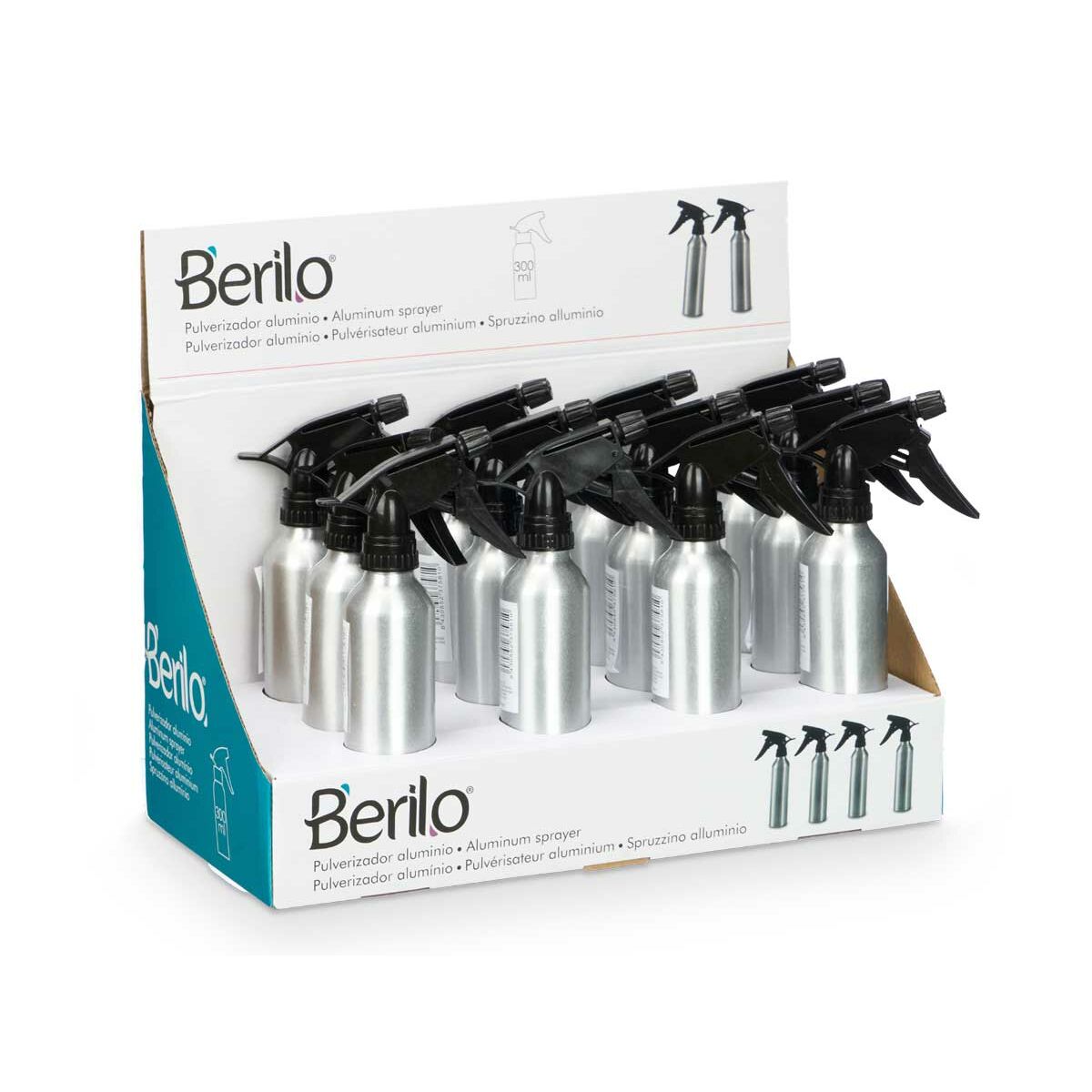 Verstuiverfles Berilo Zwart Zilverkleurig Aluminium Polypropyleen 300 ml (12 Stuks) - Schoonheid, Gebruiksvoorwerpen en accessoires - Berilo