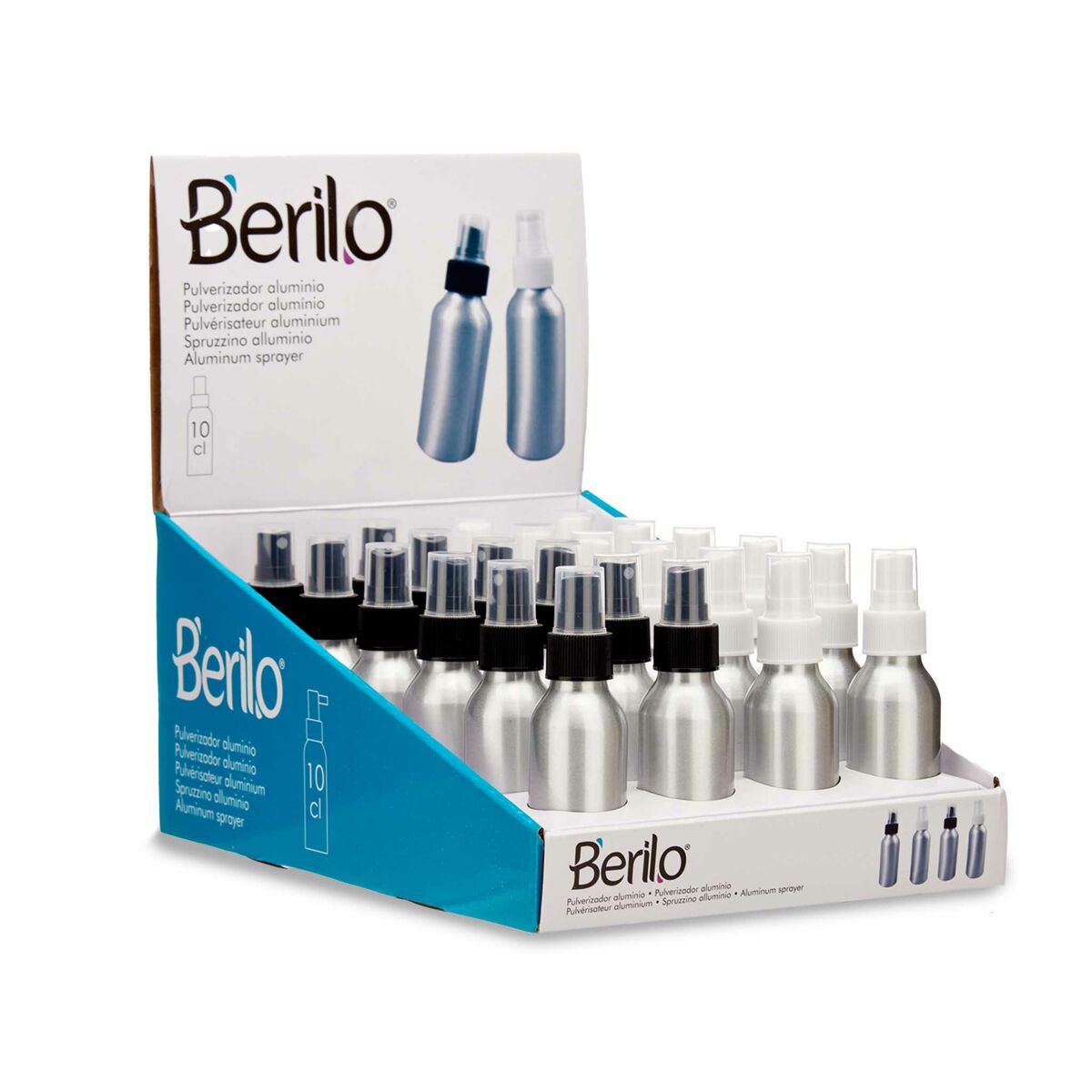 Verstuiverfles Berilo Wit Zwart Transparant Zilverkleurig Aluminium Polypropyleen 100 ml (24 Stuks) - Schoonheid, Gebruiksvoorwerpen en accessoires - Berilo