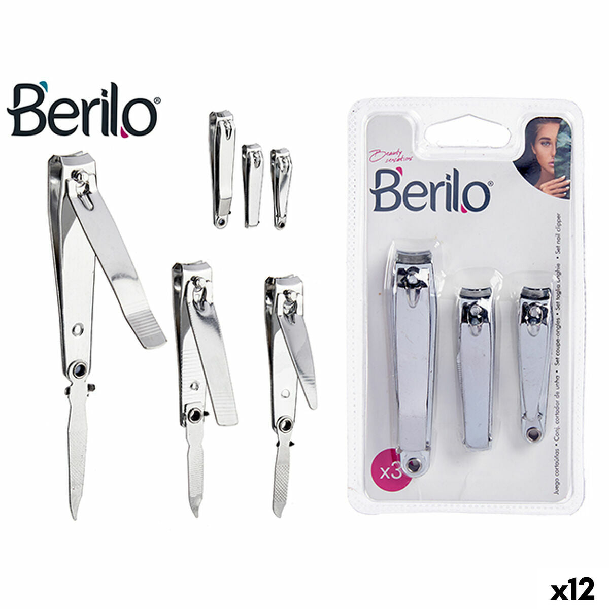 Nagelknipper Berilo Zilverkleurig Metaal (12 Stuks) - Schoonheid, Manicure en pedicure - Berilo